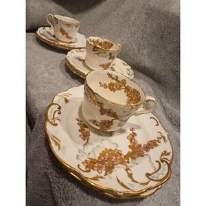 Vtg Stoke & Sons Crescent China 3 English Tea Cups & 6 Saucers Floral Set